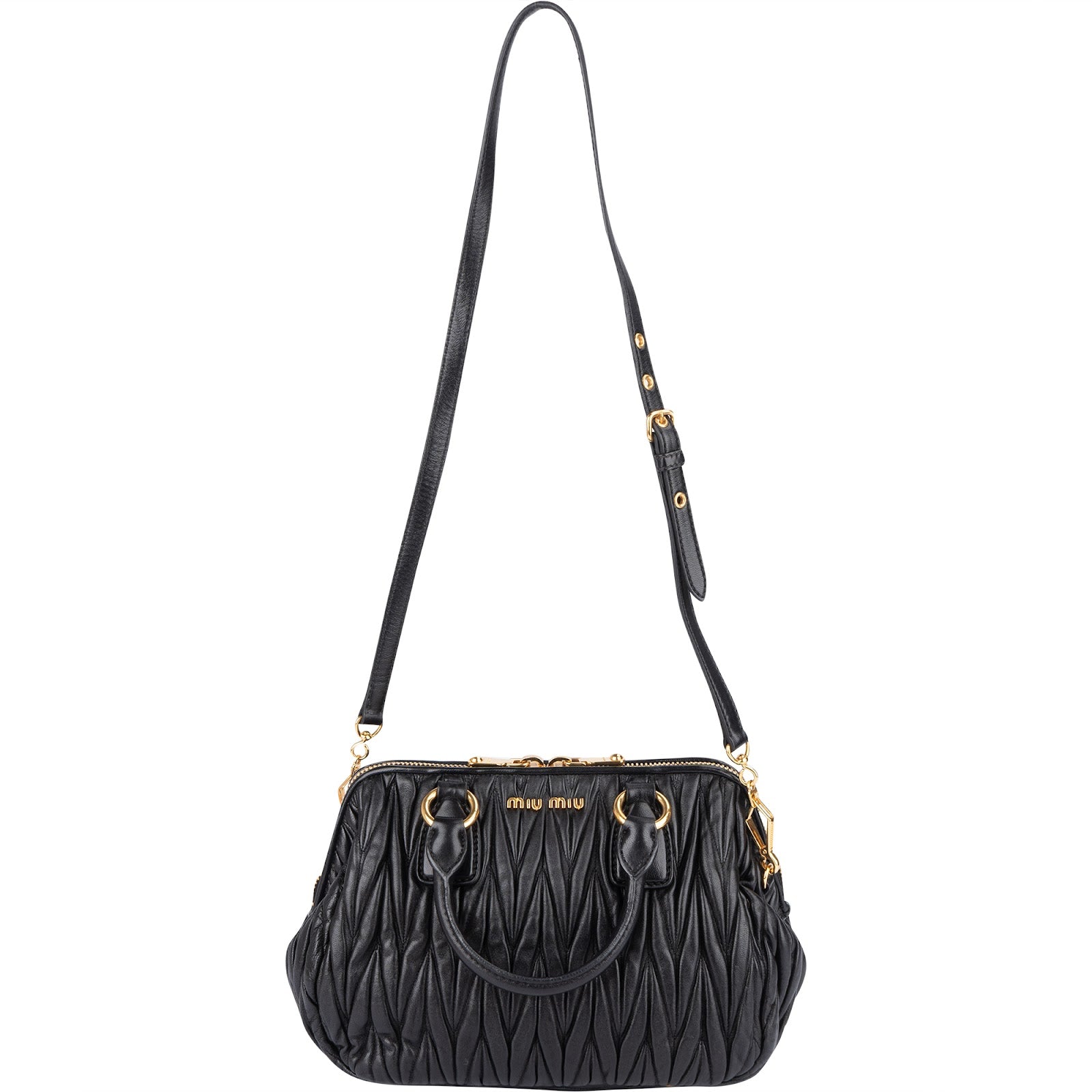 [🔄️B24 / F15] Miu Miu Black Matelassé Nappa Leather Top-Handle Bag Handbag - vintageandkickz