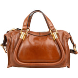 Chloé Brown Shine Calfskin Small Paraty Satchel Handbag