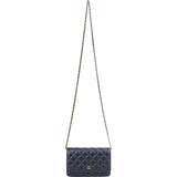 Chanel Dark Blue Quilted Caviar Leather Wallet On Chain Crossbody Bag