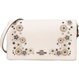 Coach Pebbled Leather Tea Rose Applique Foldover Crossbody Bag