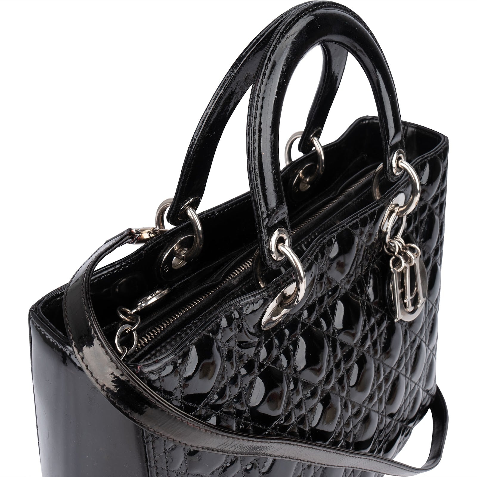 Christian Dior Quilted Patent Leather Lady Dior Handbag - vintageandkickz