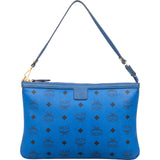 MCM Monogram Visetos Blue Liz Clutch Shoulder Bag