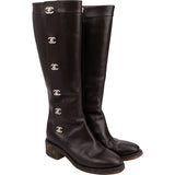 Chanel Dark Brown Leather CC Lock Emblem Riding Boots (37,5)