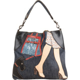 Miu Miu Denim Patch Applique Patchwork Shopper Shoulder Bag