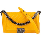 Chanel Yellow Quilted Lambskin Boy Single Flap Crossbody Bag