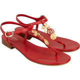 Chanel Red Leather CC Clover Medallion Thong Sandals (38)