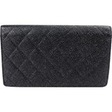 Chanel Glitter Quilted Caviar Leather Strass CC Long Bifold Wallet