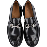 Salvatore Ferragamo Black Polished Leather Gancini Loafer Loafers (46)