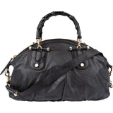 Gucci Black Leather New Bamboo Top Handle Bowling Handbag