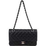 Chanel Quilted Caviar Leather Palladium Medium Double Flap Shoulder Bag