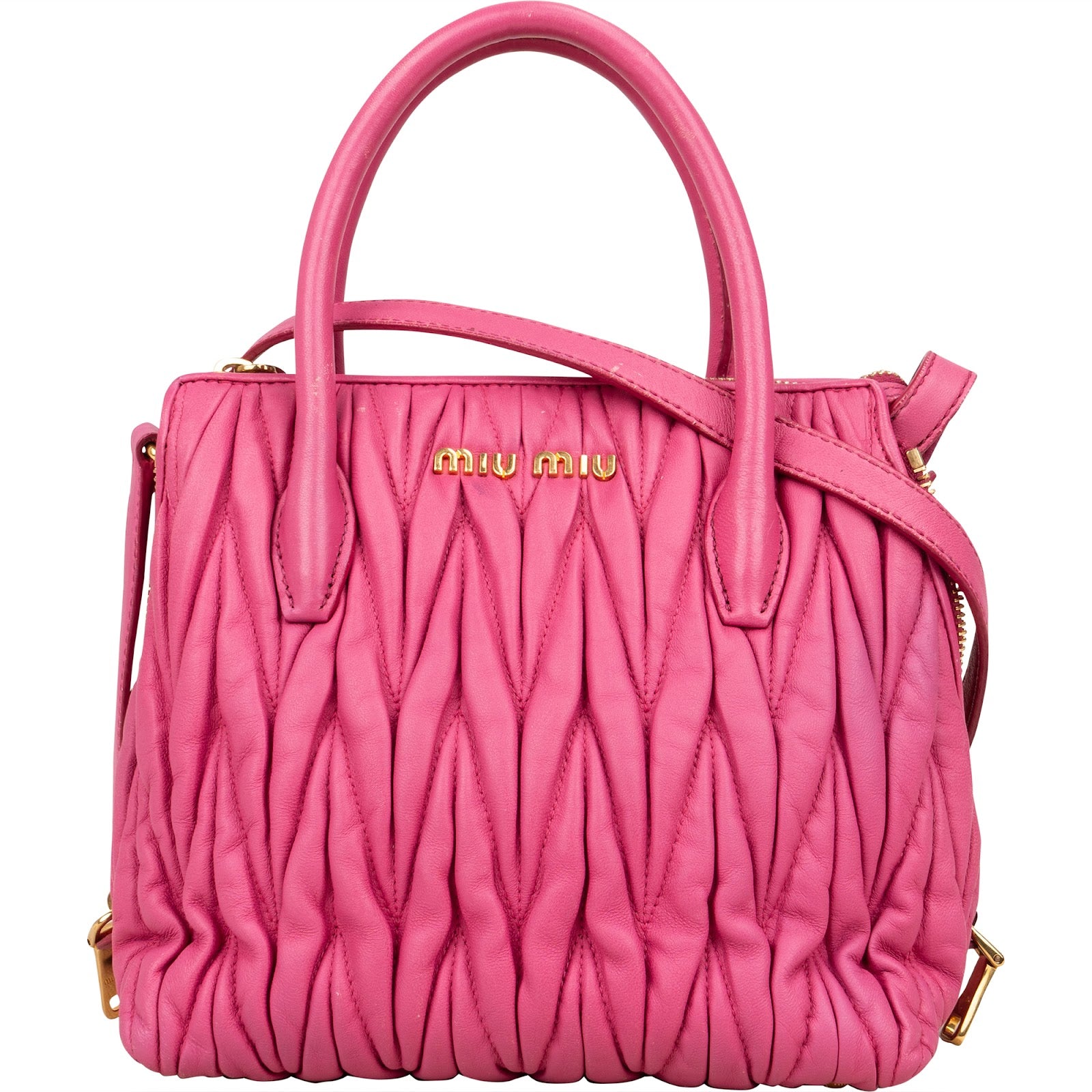 Miu Miu Pink Matelassé Nappa Leather Handbag - vintageandkickz
