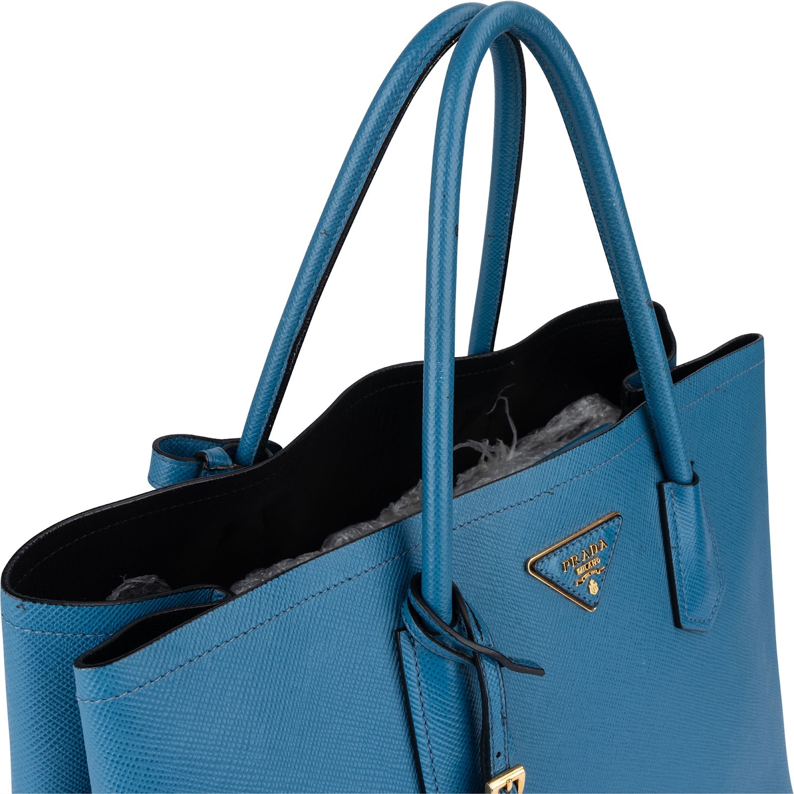 Prada Blue Saffiano Leather Double Handbag - vintageandkickz