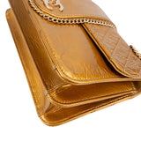 Chanel Crinkled Stitched Patent Leather Chain Around Single Flap Shoulder Bag