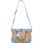 [🔄️B07 / F44] Gucci Blue Leather GG Canvas Sukey Medium Handbag - vintageandkickz