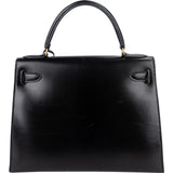 Hermès Noir Box Calf Kelly Sellier 28 Handbag