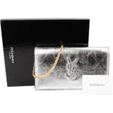 Saint Laurent Silver Metallic Leather Belle De Jour Wallet On Chain Crossbody Bag