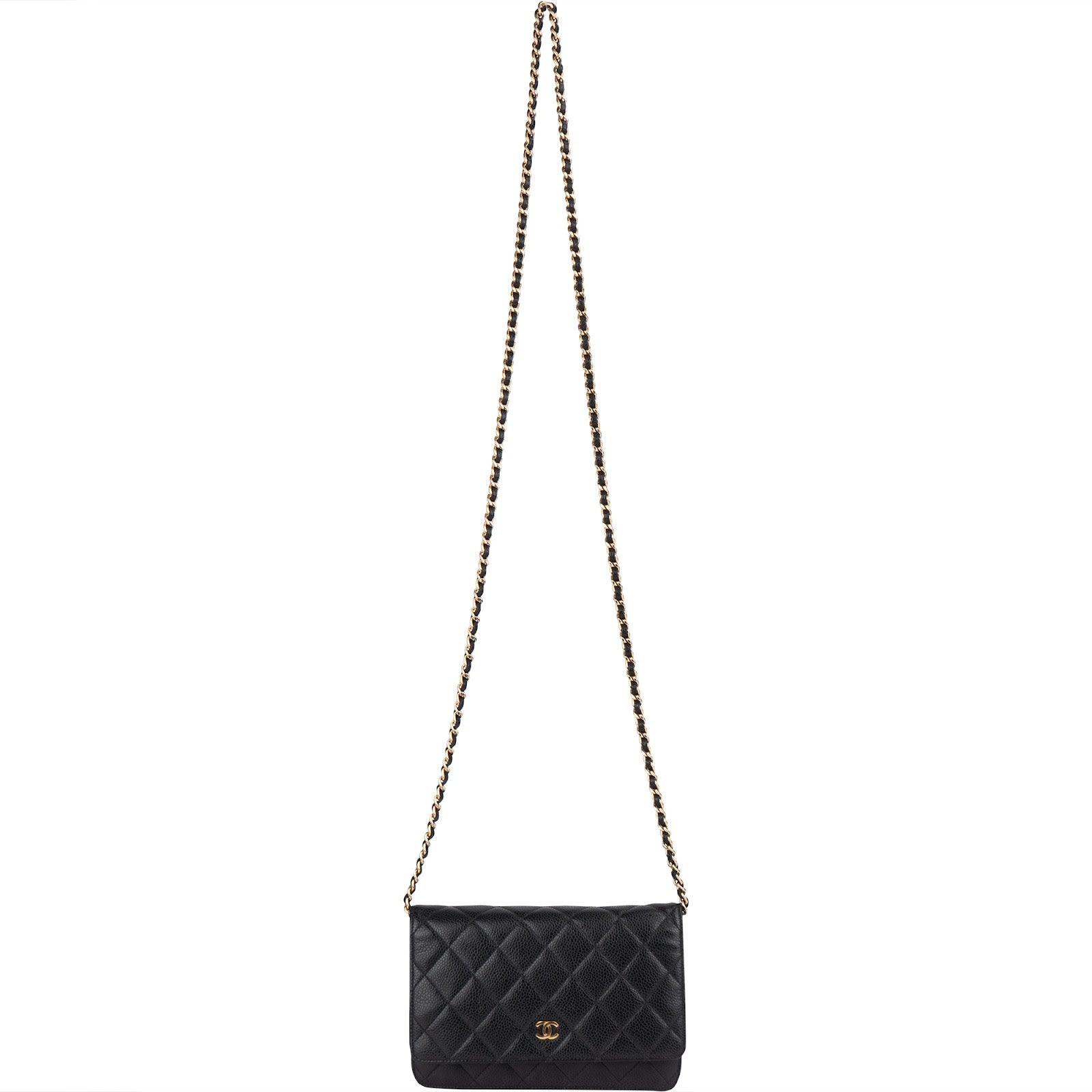 Chanel Quilted Caviar Leather Wallet On Chain Crossbody Bag - vintageandkickz