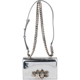 Alexander McQueen Mirrored Patent Leather Crystal-Embellished Skull Knuckle Ring Small Crossbody Bag
