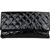 Chanel Quilted Patent Leather Fold-Over CC Clutch Bag