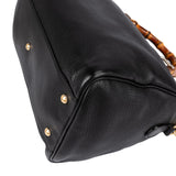 Gucci Black Grained Leather Bamboo Top Handle Boston Handbag