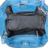 Prada Blue Vitello Daino Leather Shopping Luggage Handbag