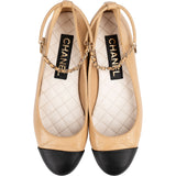Chanel Bicolor Crinkled Leather Cap-Toe Chain Ballerina Flats (36)