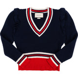 Gucci Multicolor Strick Ribbed Wool V-Neck Ruffles Sweater (S)