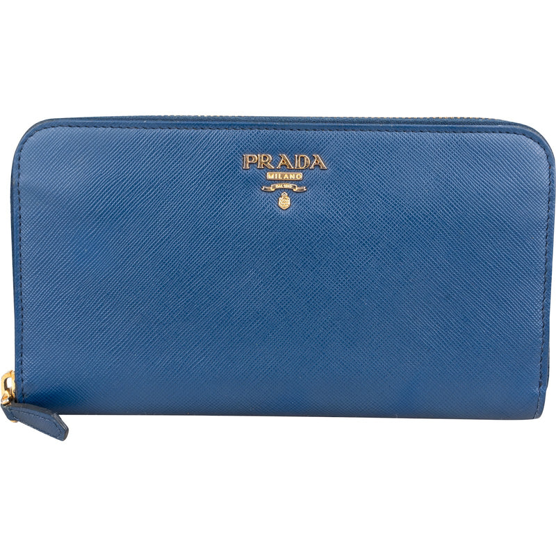 Prada Saffiano Metal Leather Zip Around Wallet