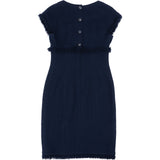 Chanel Navy Wool Tweed Fringed Button Vintage Dress (DE34 / FR36)
