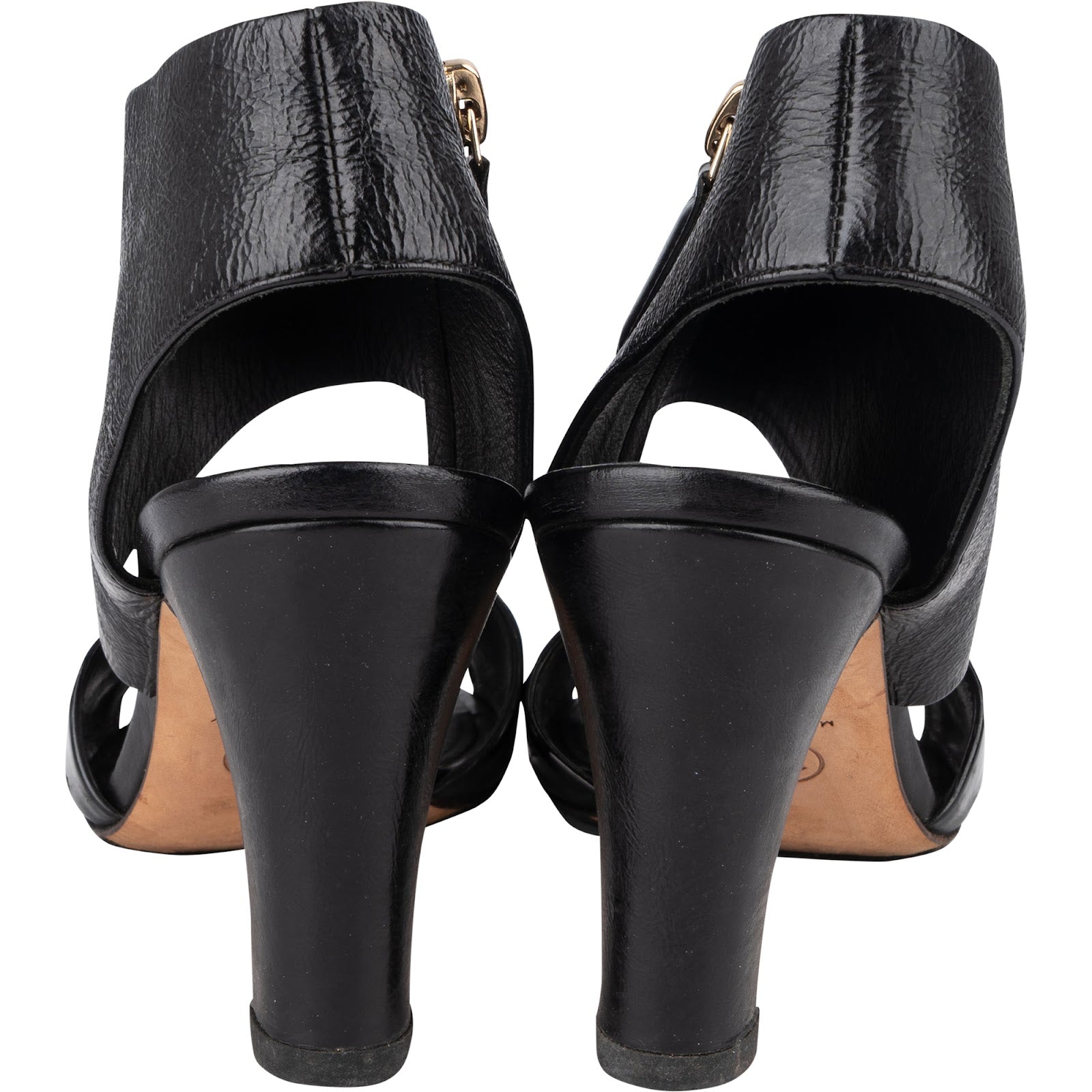Chanel Black Leather Ankle Cuff Patent Sandals Heels (35) - vintageandkickz