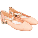 Chanel Lambskin Pearl Charm Strap Cap Toe Ballerina Flats (37,5)