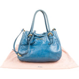 Miu Miu Blue Vitello Lux Leather Small Front Bow Handbag