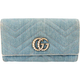 Gucci Matelassé Denim Pearl GG Marmont Wallet
