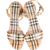 Burberry Nova-Check Monogram Patent Leather Cornwall Block Heel Sandals (39)