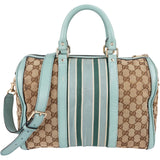 Gucci Monogram GG Canvas Blue Leather Web Stripe Joy Boston Handbag