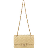Chanel Gold Shimmering Quilted Lambskin Medium Double Flap Shoulder Bag