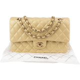 Chanel Gold Shimmering Quilted Lambskin Medium Double Flap Shoulder Bag