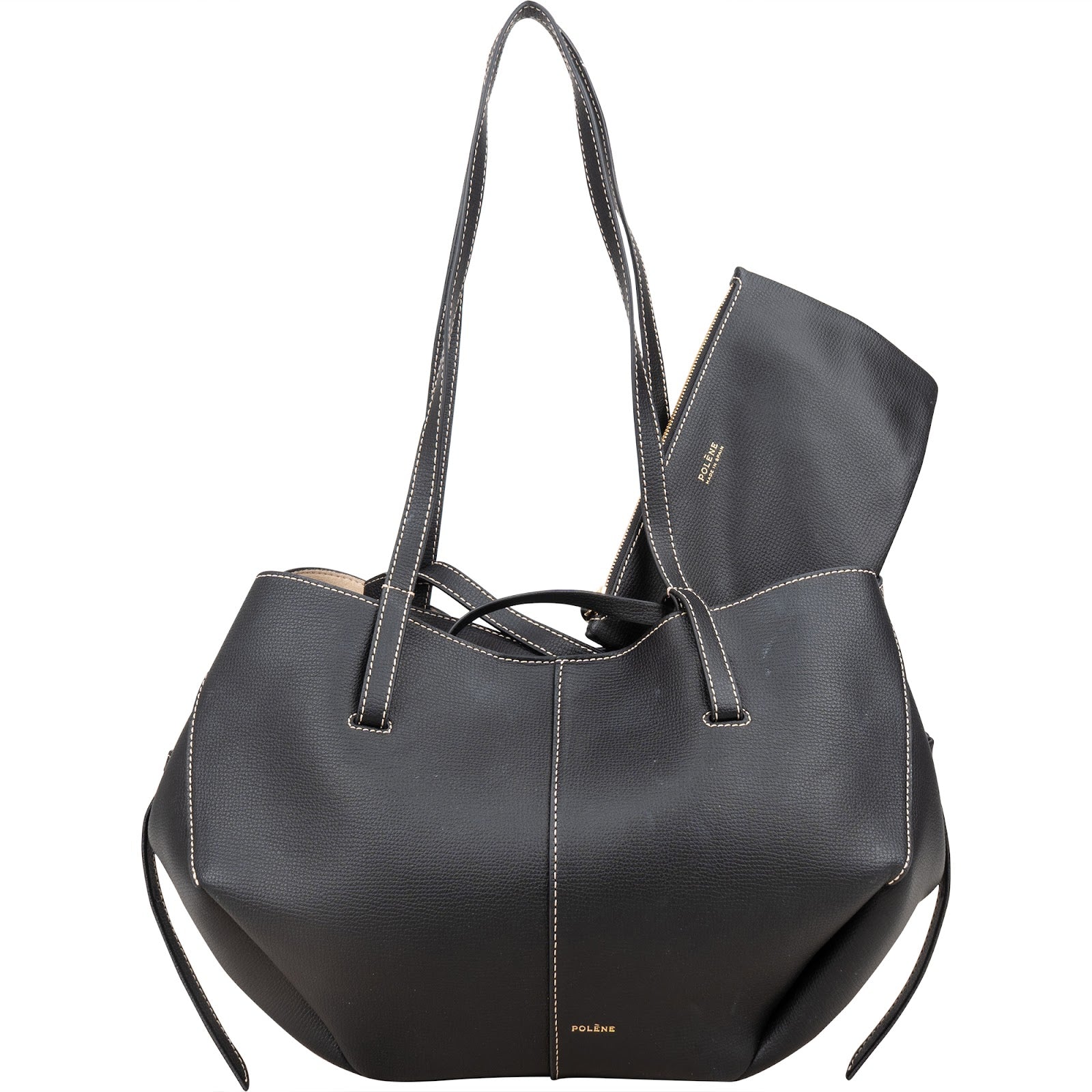 Polène Grained Leather Cyme Tote Handbag - vintageandkickz