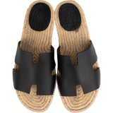 Hermès Black Leather Aloha Espadrille Sandals Shoes (44)