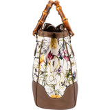 Gucci Floral Canvas Bamboo Handle Handbag