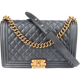 Chanel Quilted Metallic Lambskin Large Boy New Medium Crossbody Bag