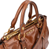 Miu Miu Brown Vitello Shine Leather Drawsting Satchel Handbag