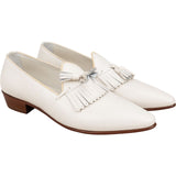 Celine White Leather Mokassins Tassel Heel Loafers (39)