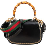 Gucci Black Leather Monogram Bamboo Top Handle 1947 Handbag