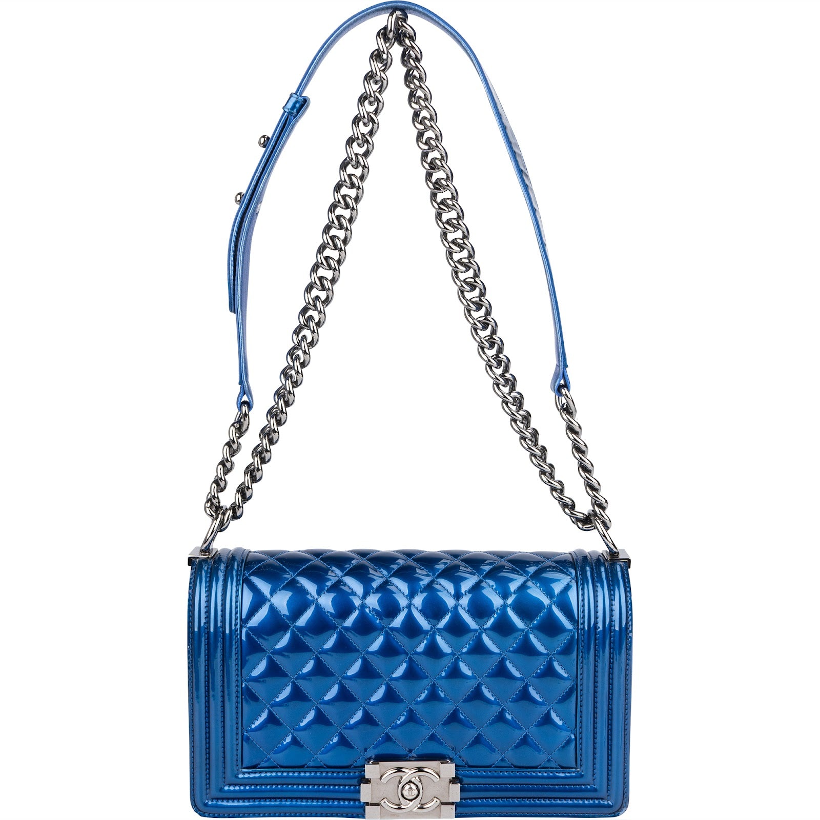 Chanel Quilted Patent Leather Boy Single Flap Crossbody Bag xx flecken auf der Lackleder Klappe? - vintageandkickz