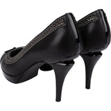 Chanel Black Leather Chain Trim Bow Cap Toe Platform Pumps (38)