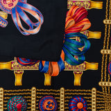 Hermès Noir Les Rubans du Cheval Silk Carre 90 Scarf Tuch