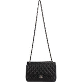 Chanel Quilted Lambskin Palladium Jumbo Double Flap Crossbody Bag