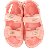 Chanel Pink Quilted Frottee Pearl CC Velcro Dad Sandals (38)