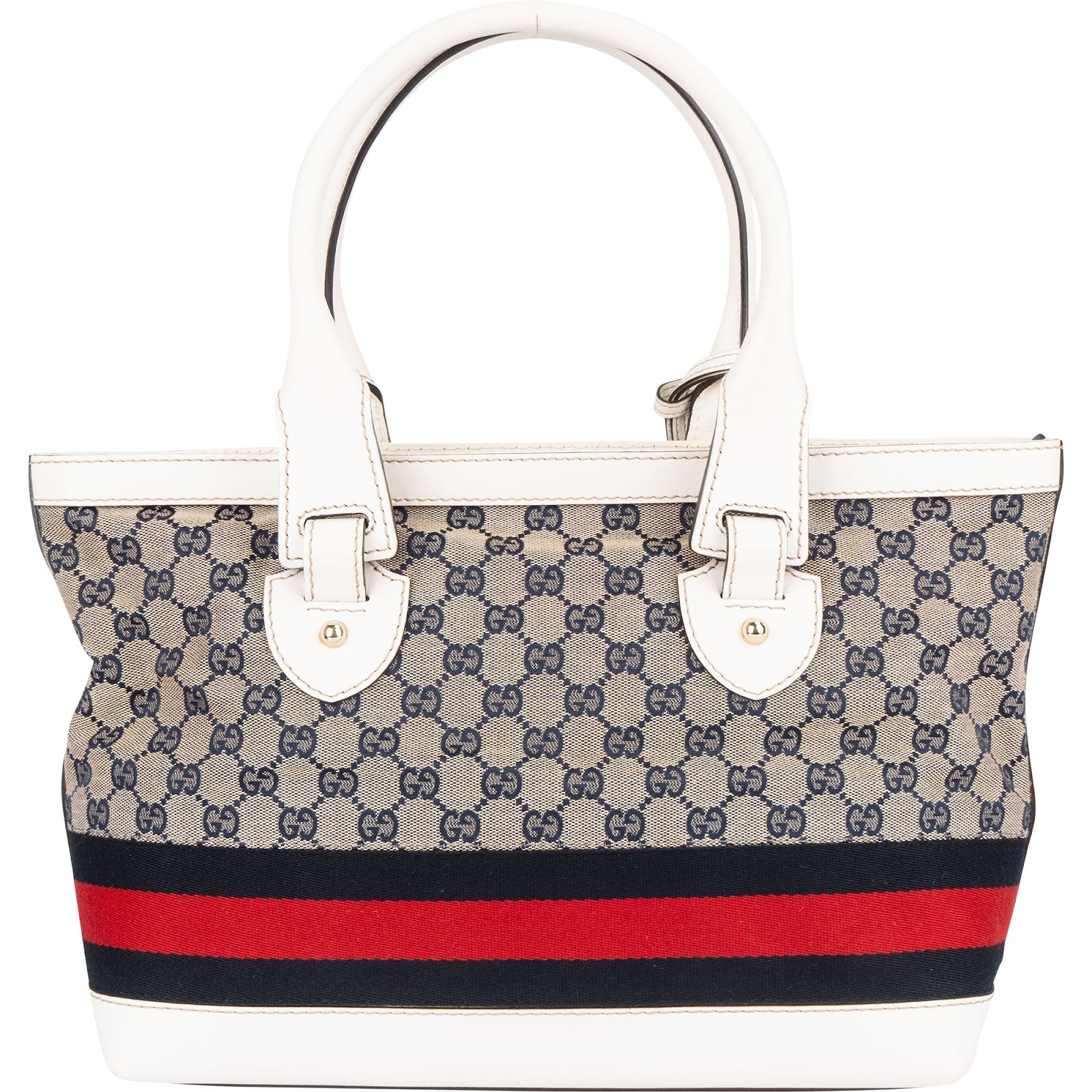 Gucci Monogram GG Canvas Sherry Line White Tote Shoulder Bag - vintageandkickz
